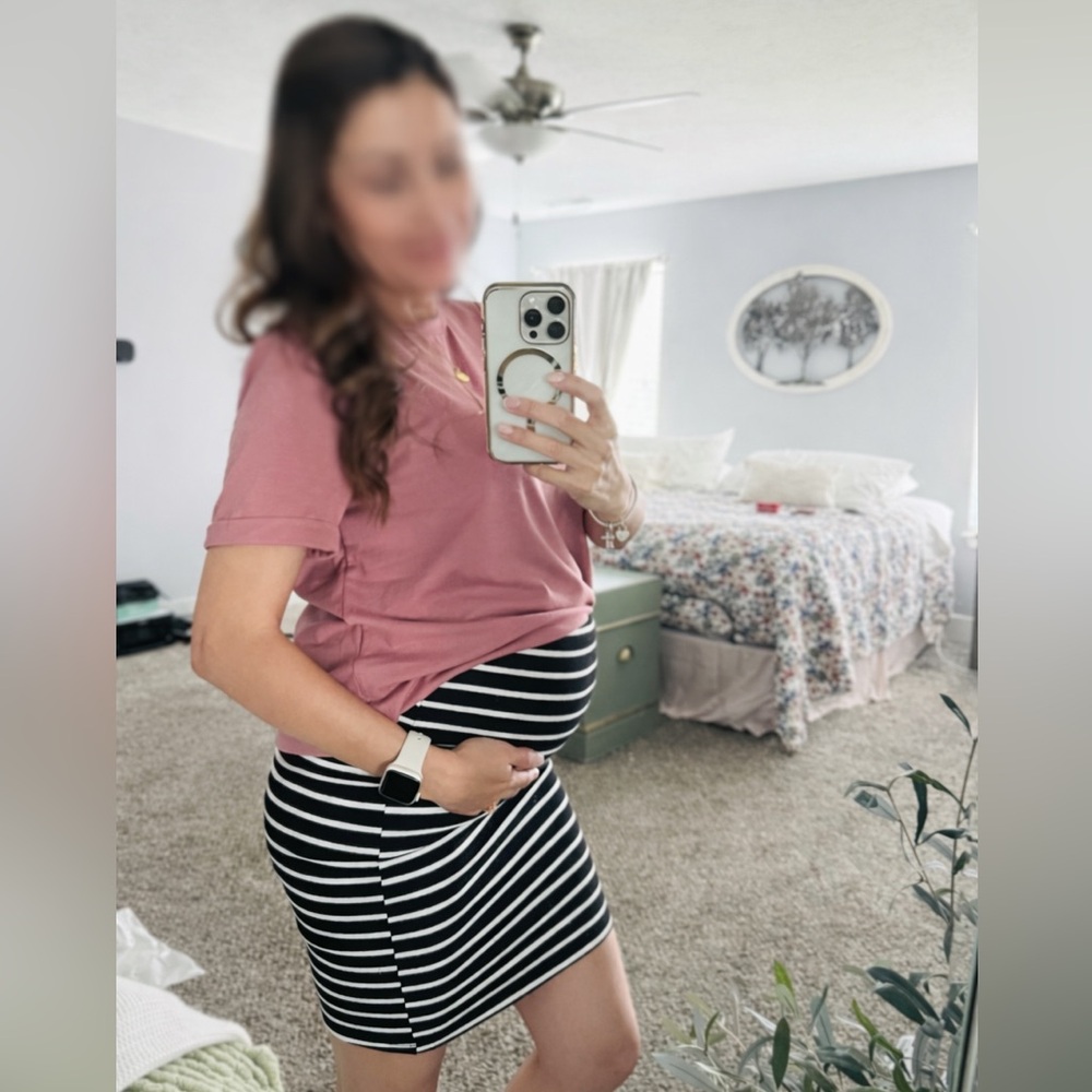 Black White Striped Maternity Stretch Skirt Size S